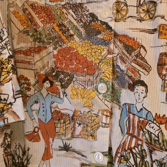 Christopher & Banks Petite Market Print Button Down Top P/L - Picture 3 of 4